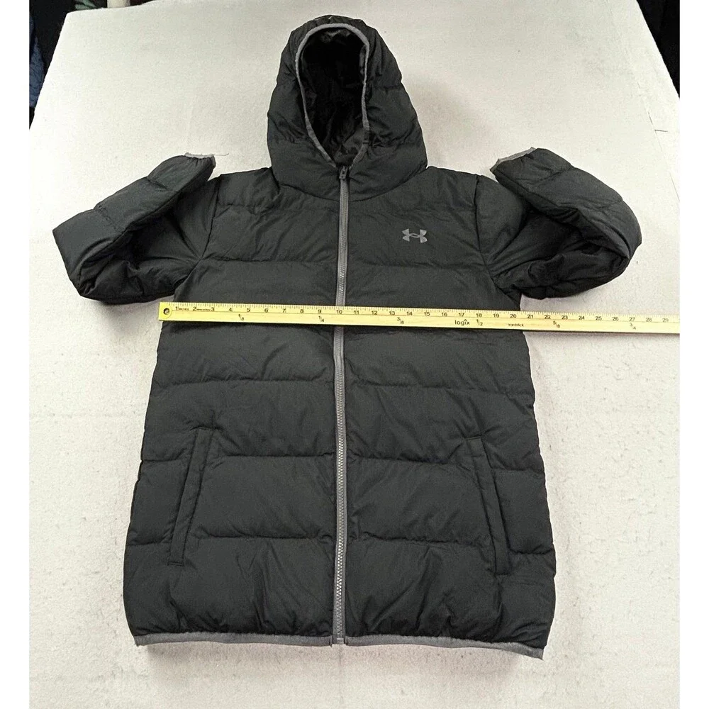Under Armour Boys Pronto Puffer Jacket Pitch Black Hooded Coat
